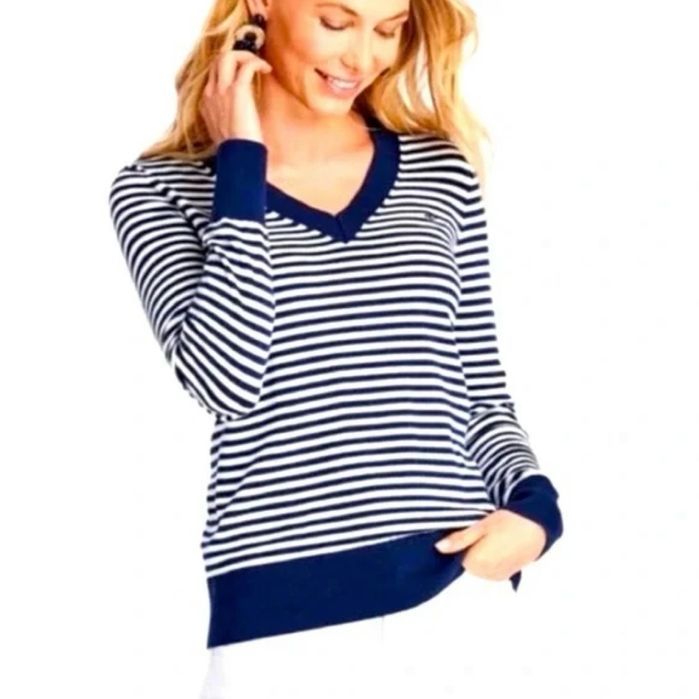 Vineyard Vines V-Neck Blue & White Striped Sweater Size Small